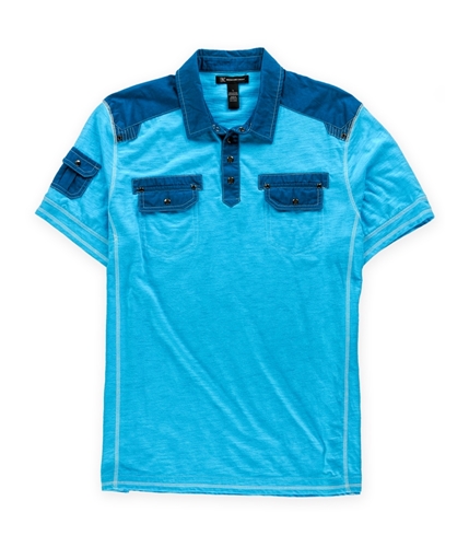 I-N-C Mens Colorblock Snap Rugby Polo Shirt teal L