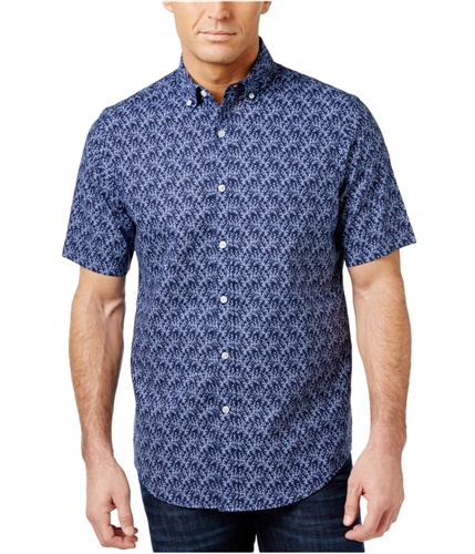 Club Room Mens Coral-Print Button Up Shirt navyblue S