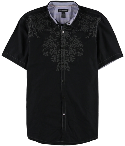 I-N-C Mens Embroidered Armstrong Button Up Shirt black L