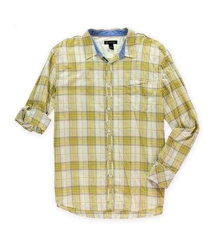 I-N-C Mens Plaid Western Button Up Shirt resortgold 2XL