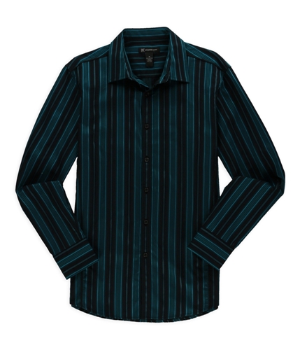 I-N-C Mens Neon Stripe Button Up Shirt neoteal M