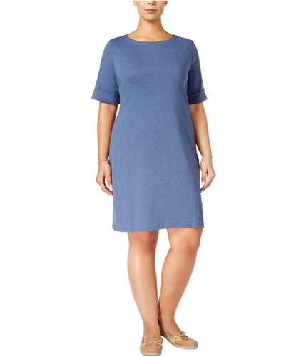 Karen Scott Womens Knit Shirt Dress heatherindigo XL