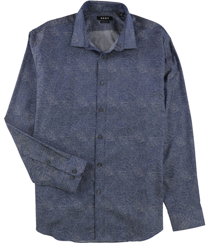 DKNY Mens Slim Fit Stretch Print Button Up Dress Shirt bluepearl 16.5