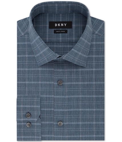 DKNY Mens Checked Button Up Dress Shirt blue 16.5