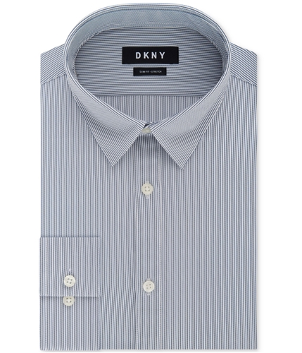 DKNY Mens Active Stretch Stripe Button Up Dress Shirt navy 17.5