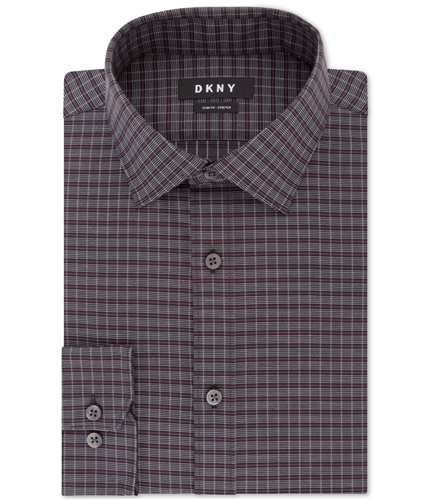 DKNY Mens Plaid Button Up Dress Shirt wine 16.5