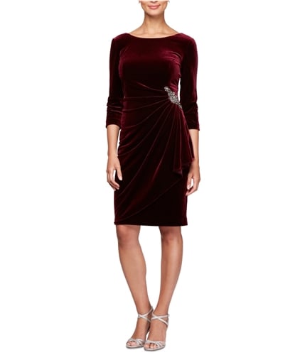 Alex Evenings Womens Velvet Side Ruched Sheath Dress red 12P