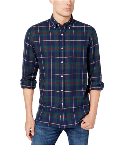 Club Room Mens Tartan Plaid Button Up Shirt navyblue S