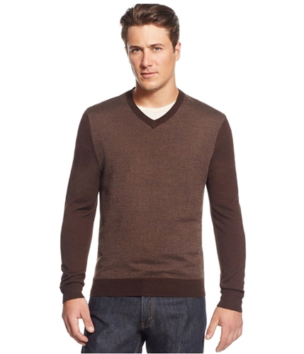 Club Room Mens Merino Wool Herringbone Pullover Sweater coffeebean 2XLT