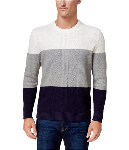 Club Room Mens Colorblocked Cable Pullover Sweater navyblue S