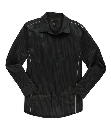 I-N-C Mens Vertical Stripe Button Up Shirt black L