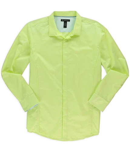I-N-C Mens Hidden Button Up Dress Shirt lightgreen M