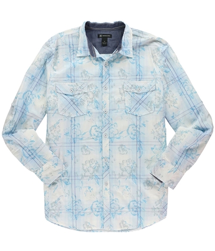 I-N-C Mens Graphic Gridlined Button Up Shirt rainblue L