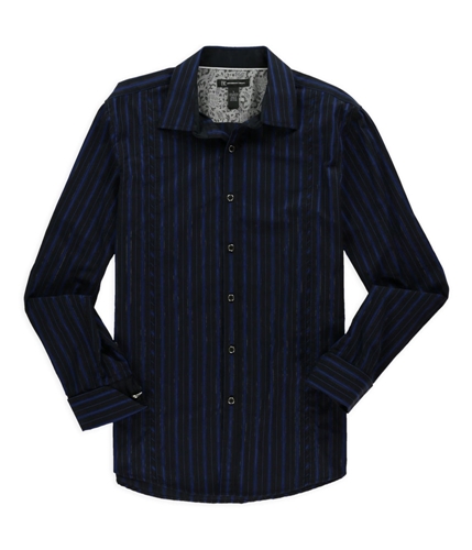 I-N-C Mens Striped Metallic Button Up Shirt blue L