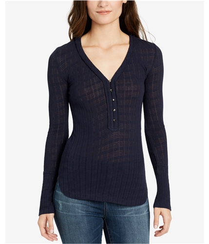 William Rast Womens Cotton V-Neck Henley Sweater nightsky M