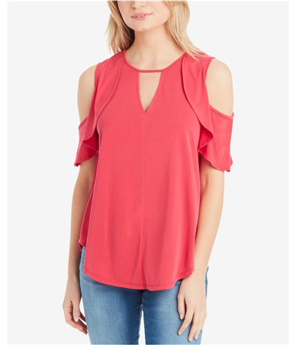 Jessica Simpson Womens Ruffled Cold Shoulder Blouse mediumred XS