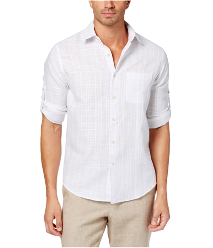 Tasso Elba Mens Textured Grid Button Up Shirt white M