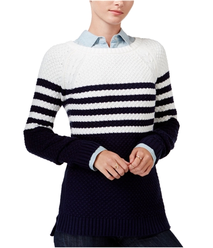 maison Jules Womens Cross-Stitch Knit Sweater egretcombo XS