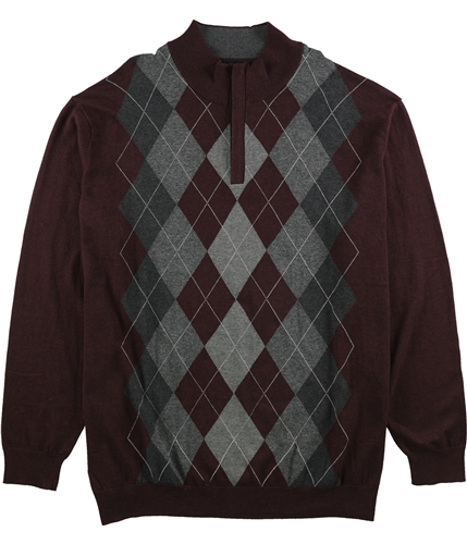 Tasso Elba Mens Quarter-Zip Argyle Pullover Sweater porthtr LT