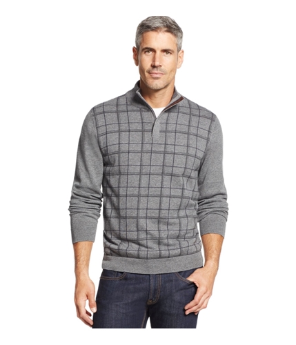 Tasso Elba Mens Refined Grid Quarter-Zip Pullover Sweater greytwistcbo 4XLT