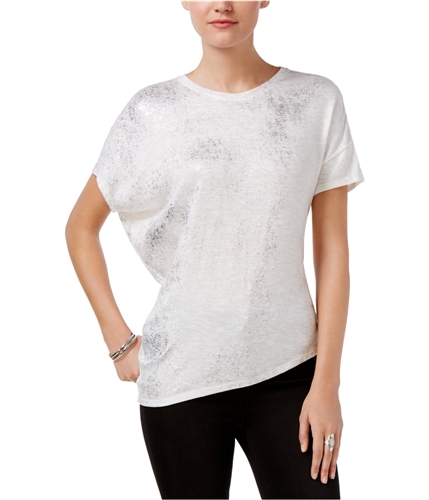 bar III Womens Metallic Basic T-Shirt washedwht L