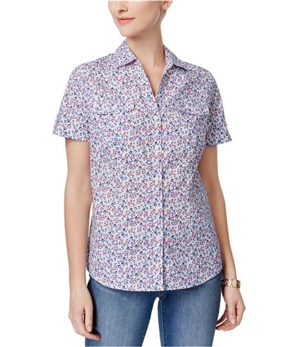Karen Scott Womens Printed Button Up Shirt brightwhtcmbo XS