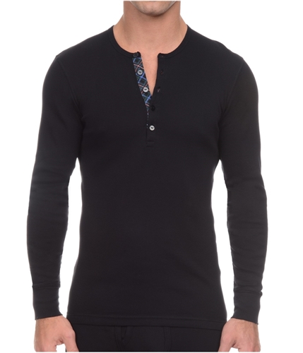 2(X)IST Mens Plaid Accent Henley Shirt blackplaid L