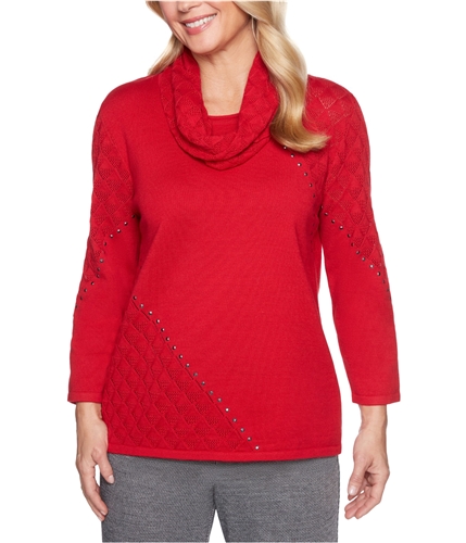 Alfred Dunner Womens PlacePointelle Pullover Sweater red S