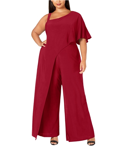 R&M Richards Womens Solid Jumpsuit red 14W