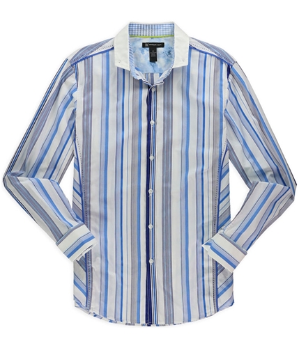 I-N-C Mens Variegated Button Up Shirt blue S