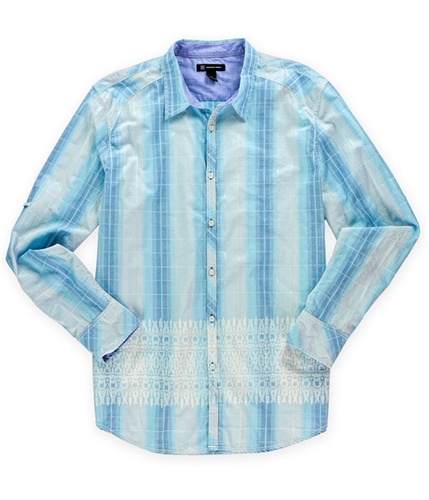 I-N-C Mens Tropical Grid Button Up Shirt blue XL