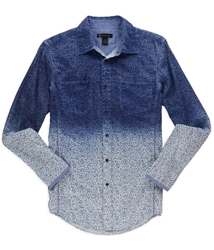 I-N-C Mens Gradient Floral Button Up Shirt bluewhite S