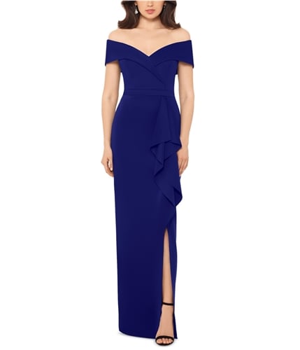 XSCAPE Womens Ruffle Gown Off-Shoulder Dress blue 6P