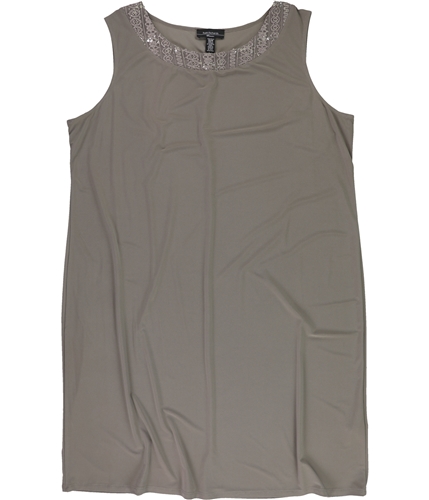 R&M Richards Womens Embellished Collar Shift Dress taupe 20W