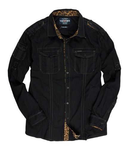 Ecko Unltd. Mens Cheetah Prindetail Ls Woven Ed Button Up Shirt black L