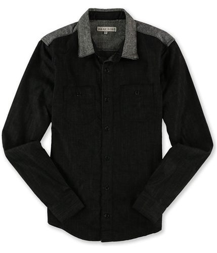 Marc Ecko Mens Tweed SS Button Up Shirt black XS