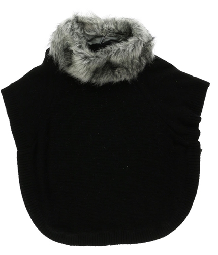 Style & Co. Womens Dolman Faux Fur Poncho Sweater ebonyblack S/M