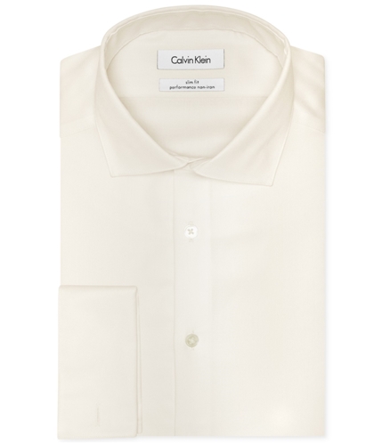 Calvin Klein Mens STEEL Performance Button Up Dress Shirt offwhite 15.5