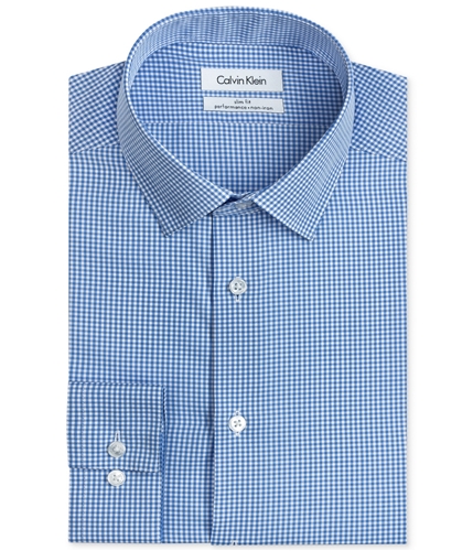 Calvin Klein Mens Cotton Slim Fit Button Up Dress Shirt blue 17.5