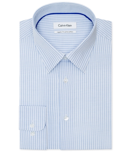 Calvin Klein Mens Checkered Button Up Dress Shirt blue 16.5