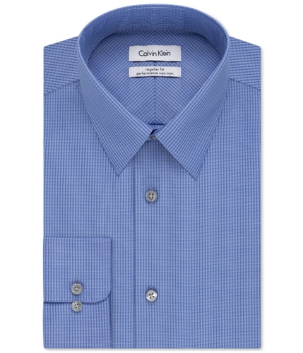 Calvin Klein Mens Performance Button Up Dress Shirt blue 17.5