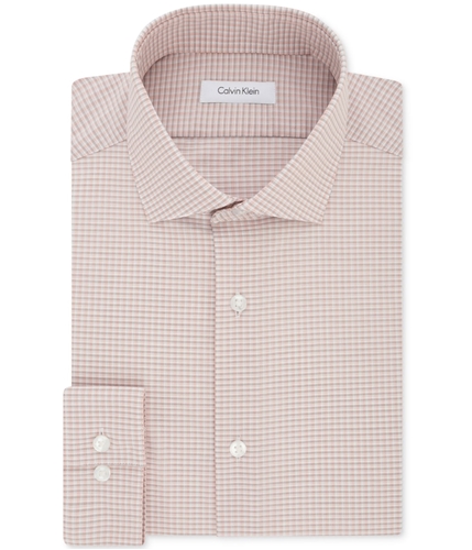 Calvin Klein Mens Checkered Button Up Dress Shirt coral 17.5