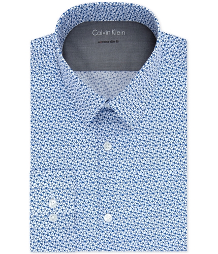 Calvin Klein Mens Blue Print Button Up Dress Shirt bluebird 15-15.5