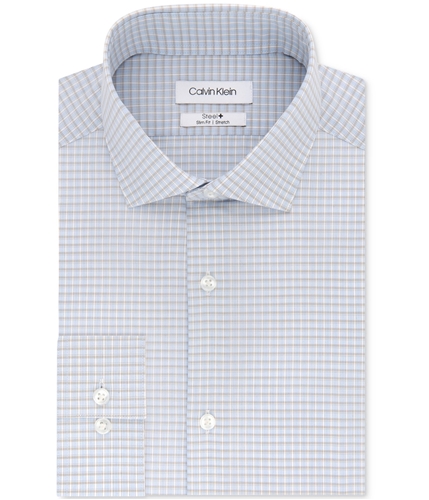 Calvin Klein Mens Checkered Button Up Dress Shirt blue 16.5