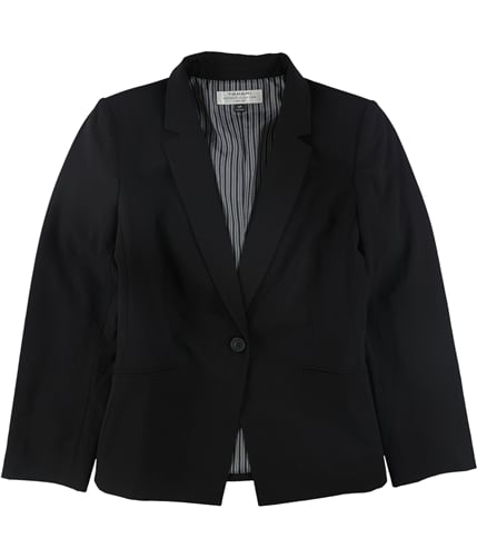Tahari Womens Petite Bi-Stretch One Button Blazer Jacket black 12P