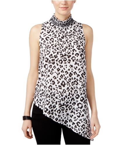 XOXO Womens Asymmetrical Cheetah Pullover Blouse blackwhite S