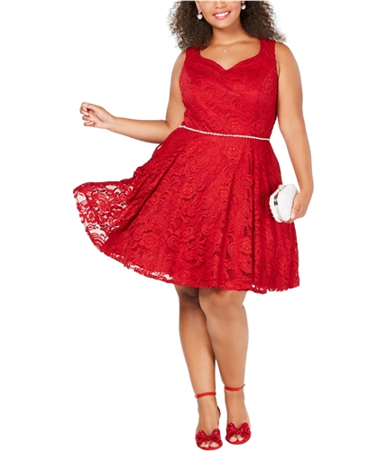City Studio Womens Embellished Trim Fit & Flare Dress red 14W