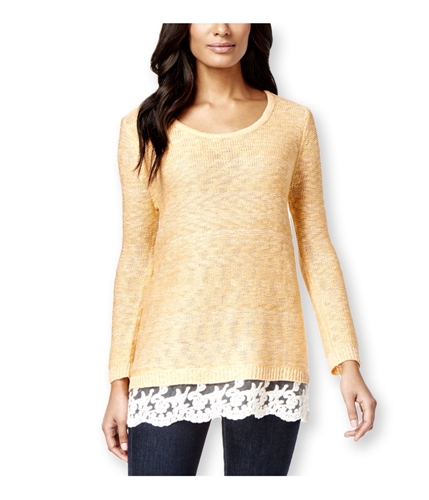 Style & Co. Womens Lace-Hem Marled Pullover Sweater citrussplash XS
