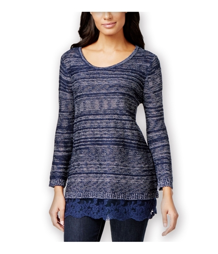 Style & Co. Womens Lace-Hem Marled Pullover Sweater industrialblue M