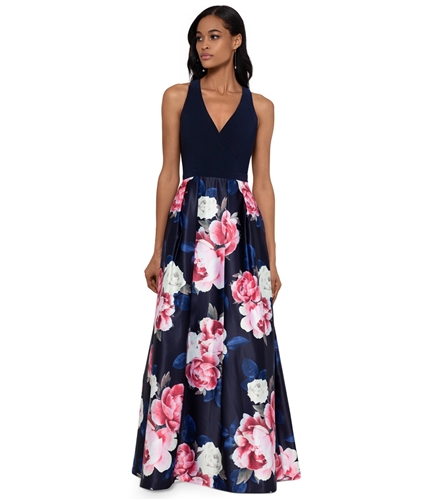 XSCAPE Womens Floral-Skirt A-line Gown Dress navy 2P